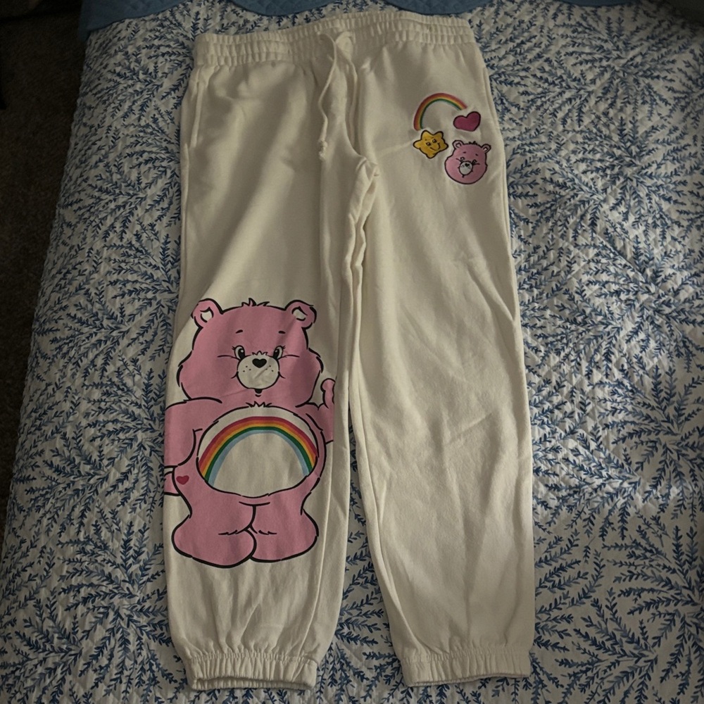 Care Bears White Sweatpants with Pink Bear and Rainbow